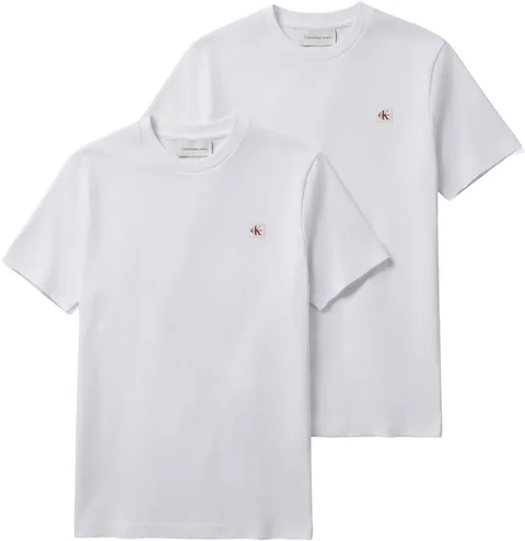 Calvin Klein Uomo T-Shirt Maniche Corte Confezione da 2 Badge in Cotone, Bianco (Bright